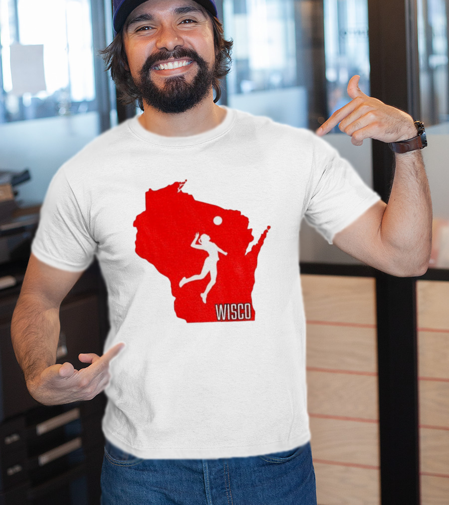 Wisconsin Badgers Volleyball Wisco Map Athlete Silhouette T-Shirt