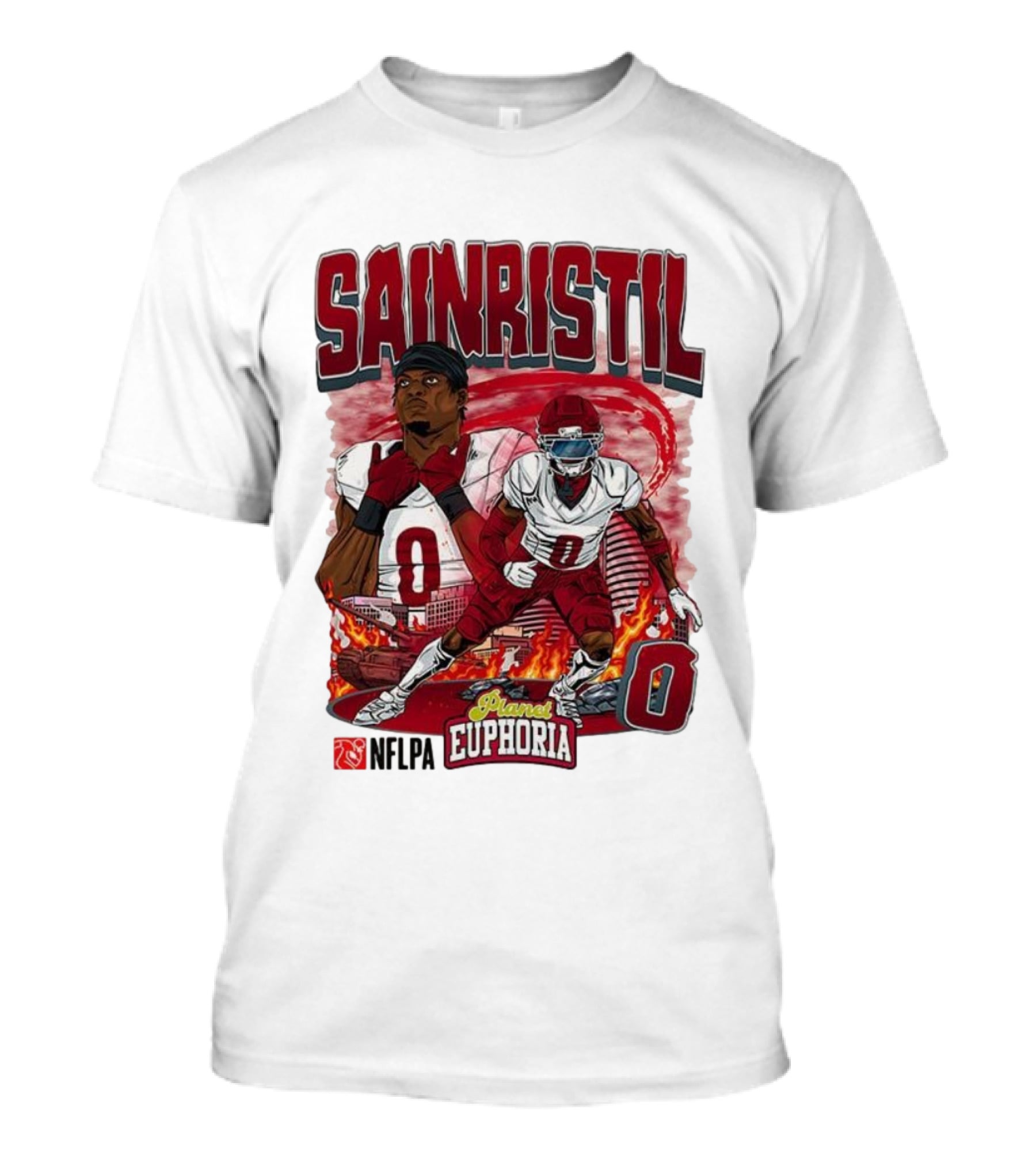 Sainristil Planet Euphoria Number 0 Football Player Cartoon Red Athletic Theme T-Shirt