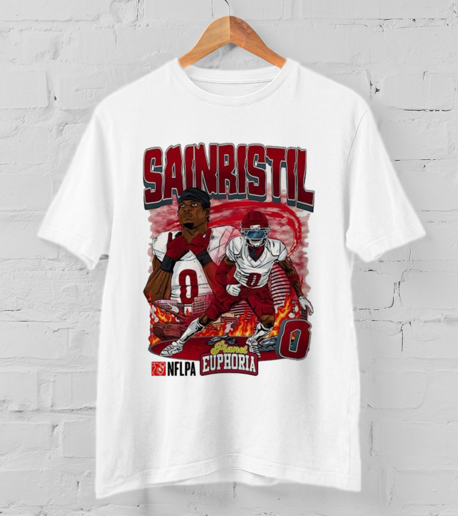 Sainristil Planet Euphoria Number 0 Football Player Cartoon Red Athletic Theme T-Shirt