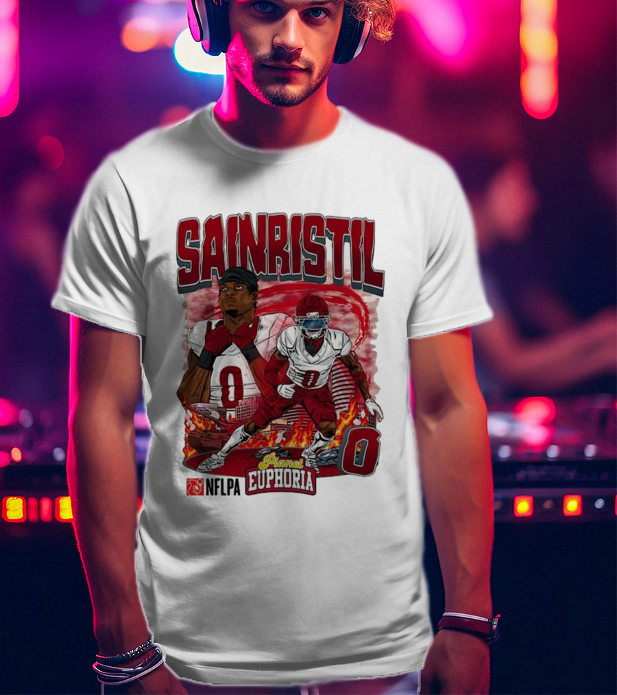 Sainristil Planet Euphoria Number 0 Football Player Cartoon Red Athletic Theme T-Shirt