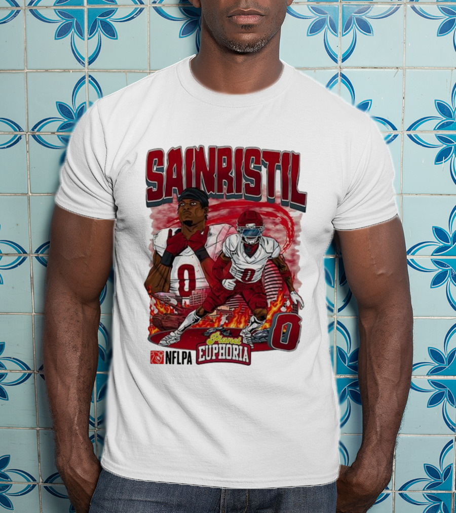 Sainristil Planet Euphoria Number 0 Football Player Cartoon Red Athletic Theme T-Shirt