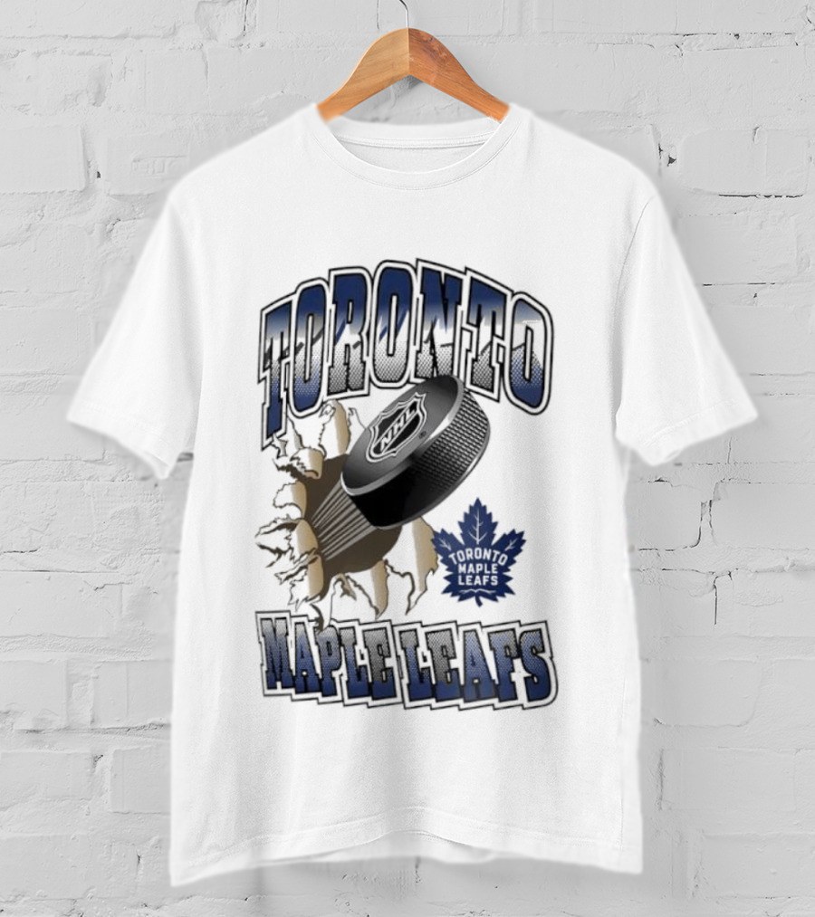 Toronto Maple Leafs Puck Breaking Cracked Wall With Maple Leaf Emblem T-Shirt