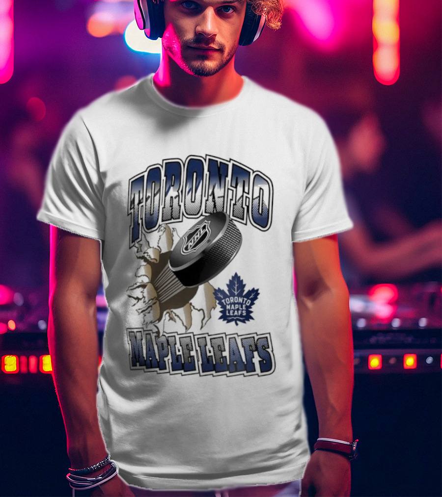 Toronto Maple Leafs Puck Breaking Cracked Wall With Maple Leaf Emblem T-Shirt