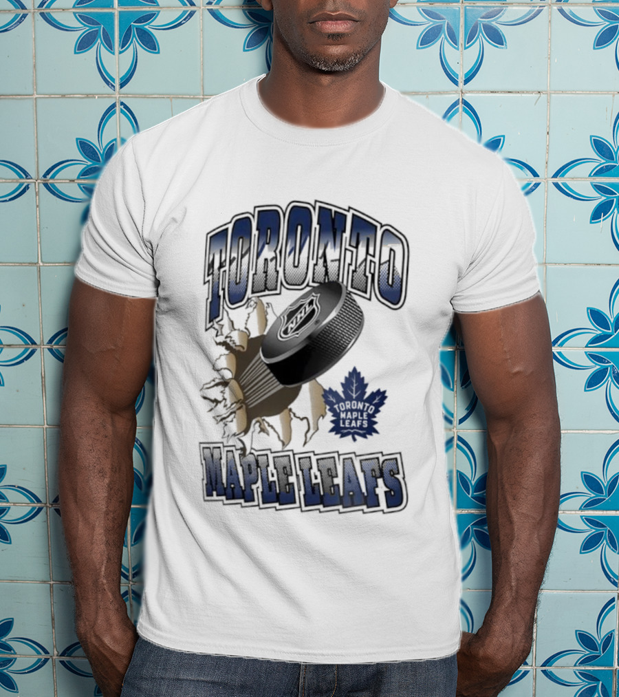 Toronto Maple Leafs Puck Breaking Cracked Wall With Maple Leaf Emblem T-Shirt