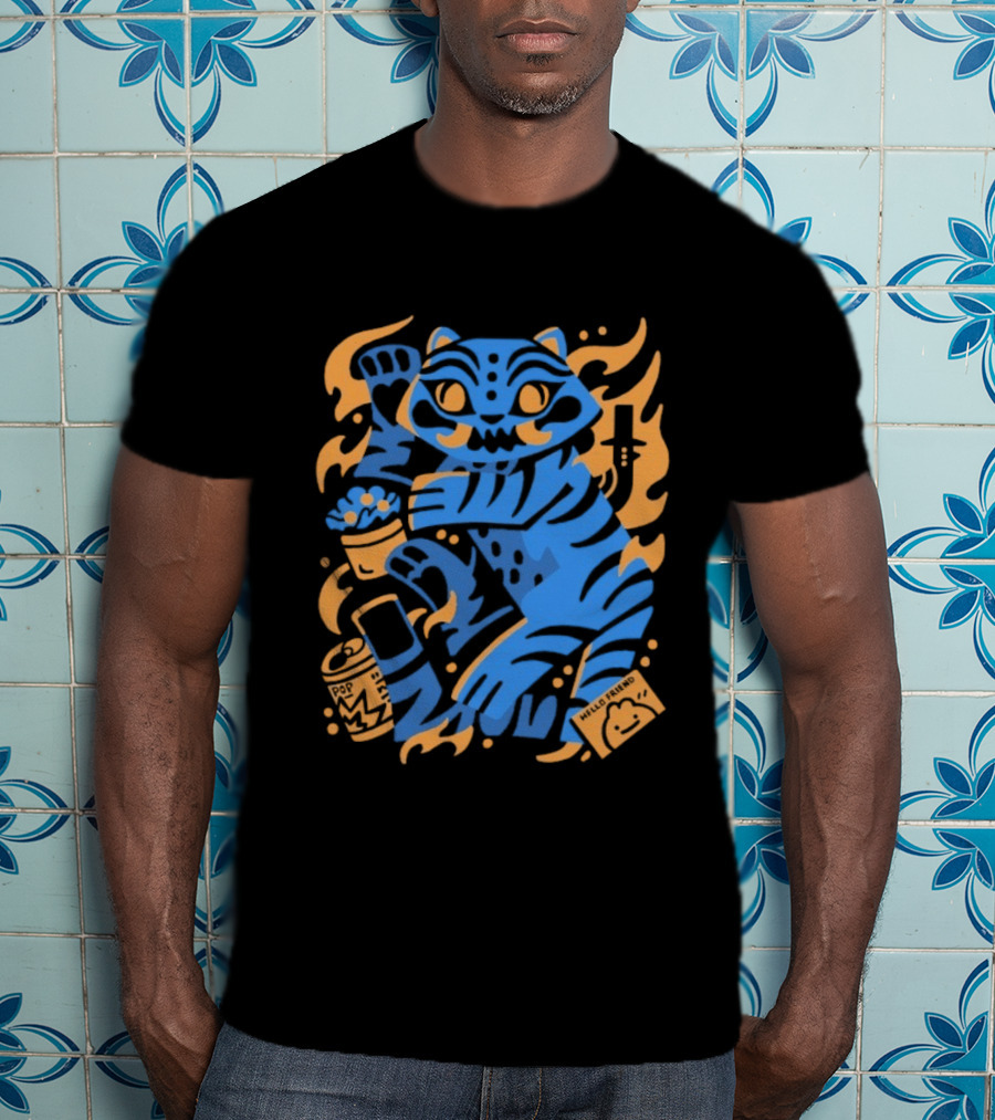 1000 Dead Draculas Hello Friend Tiger Flames T-Shirt