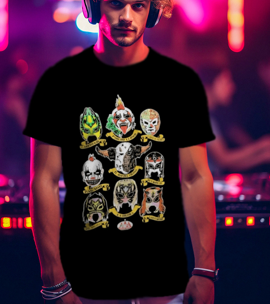 AAA Luchadores Masks El Hijo Del Tirantes La Hiedra Pentagón Jr Psycho Clown T-Shirt