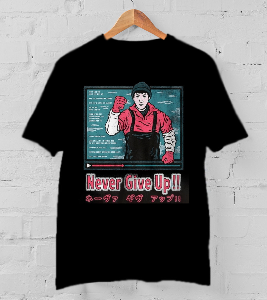 Never Give Up Matsuoka Shuzo Motivational Cartoon Japanese T-Shirt