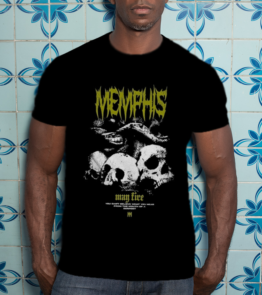 Memphis May Fire Yellow Text Skulls And Snake T-Shirt