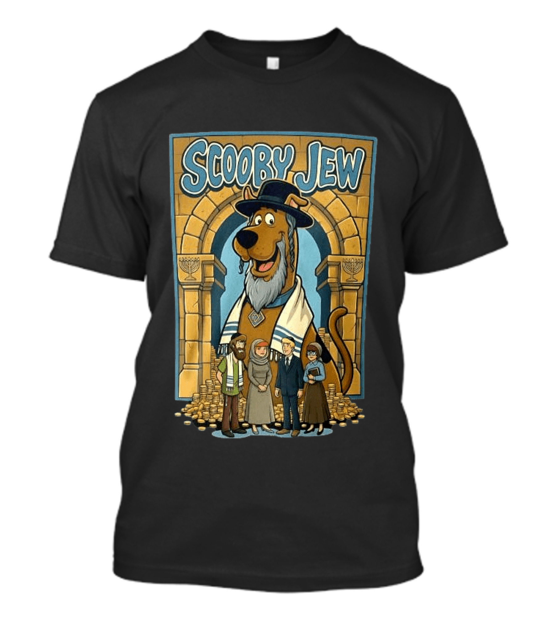 Scooby Jew Meme Cartoon Style With Rabbi Symbols And Characters T-Shirt