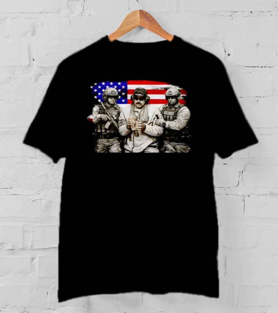 Venezuela Libre Captured Live Maduro Venezuelan Freedom Protest American Flag Military T-Shirt
