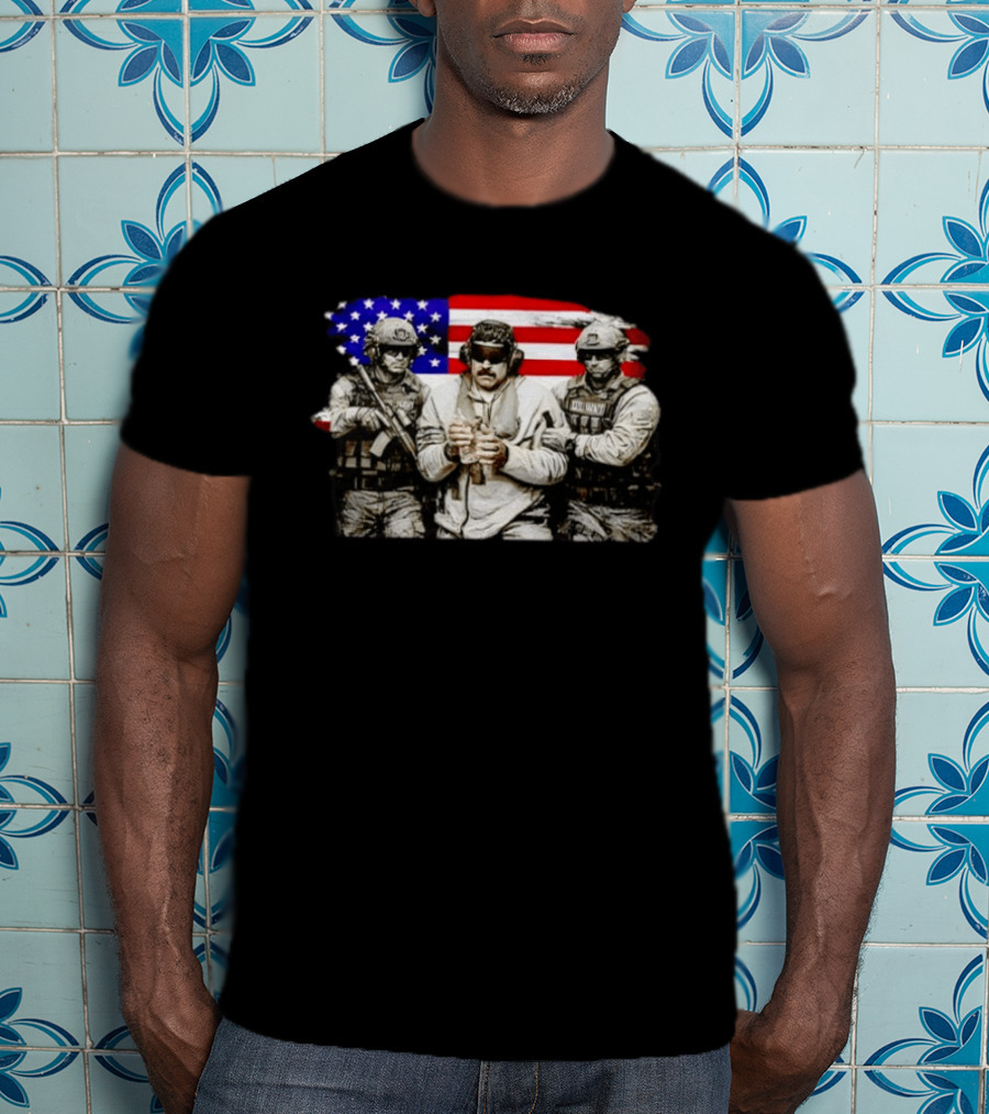 Venezuela Libre Captured Live Maduro Venezuelan Freedom Protest American Flag Military T-Shirt