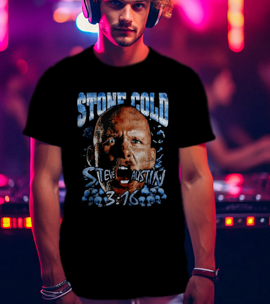 Stone Cold Steve Austin 3 16 Ice Blue Cracked Effect T-Shirt