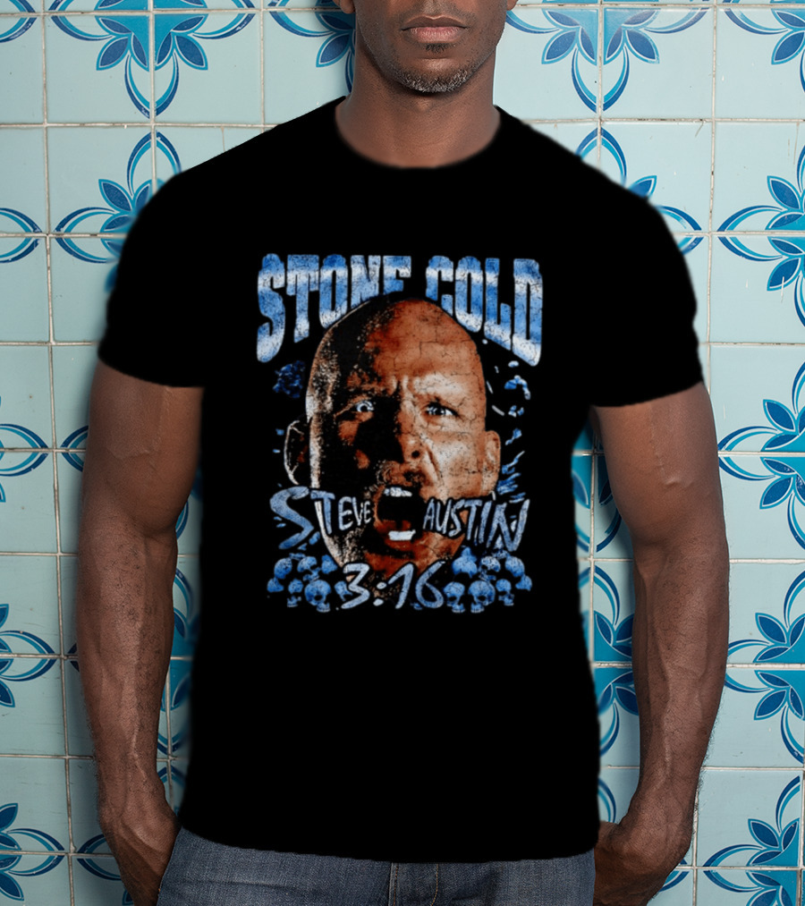 Stone Cold Steve Austin 3 16 Ice Blue Cracked Effect T-Shirt