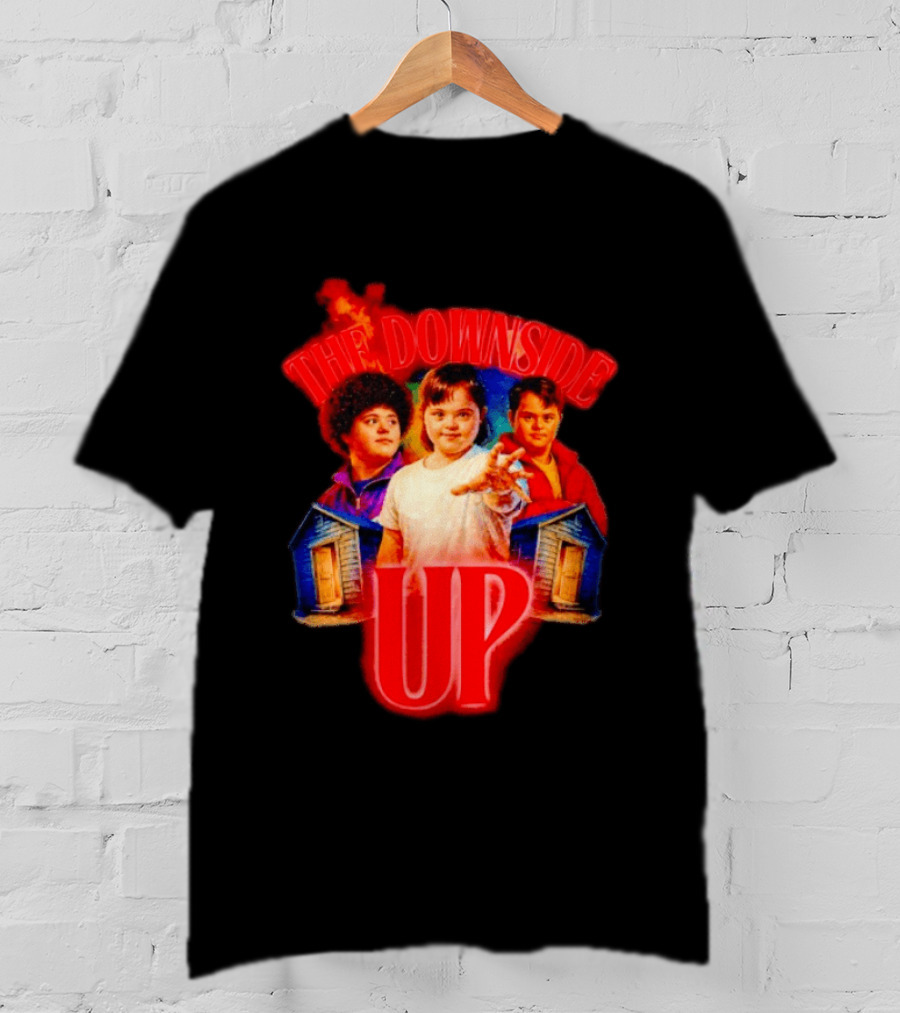 The Downside Up Stranger Things Meme Parody With Character Trio And Cabins T-Shirt