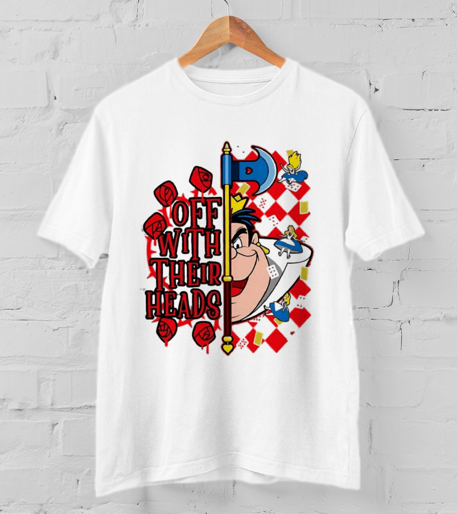 Off With Their Heads Queen Hearts Alice In Wonderland Axe Chessboard Cartoon T-Shirt
