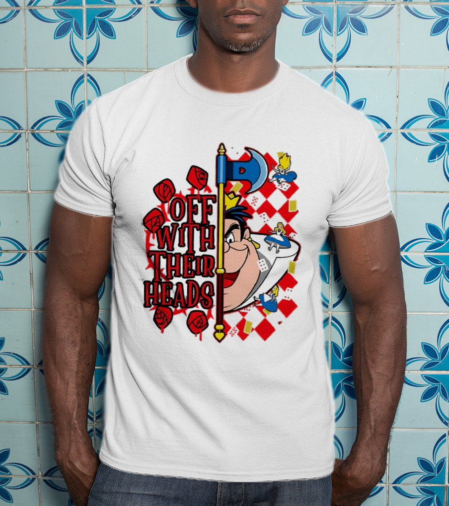 Off With Their Heads Queen Hearts Alice In Wonderland Axe Chessboard Cartoon T-Shirt