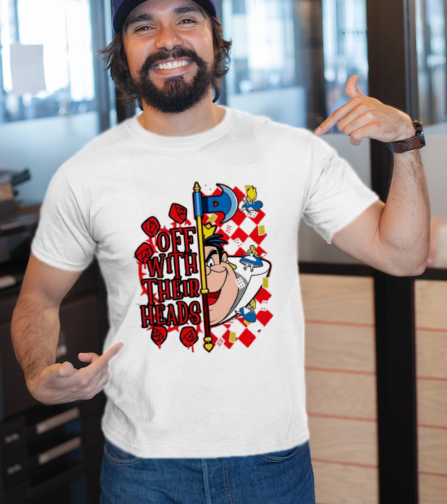 Off With Their Heads Queen Hearts Alice In Wonderland Axe Chessboard Cartoon T-Shirt