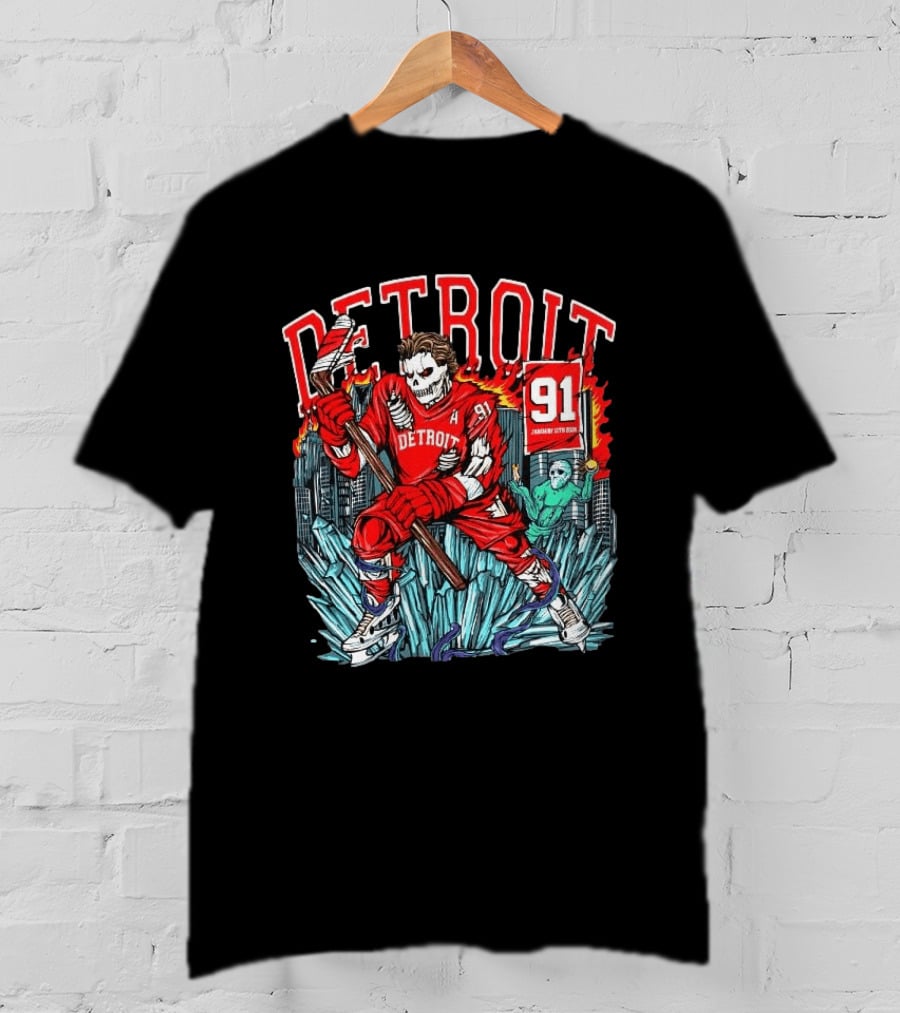 Detroit Red Wings Skeleton Hockey Player 91 January 17th 2026 T-Shirt