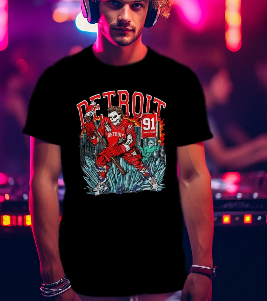 Detroit Red Wings Skeleton Hockey Player 91 January 17th 2026 T-Shirt