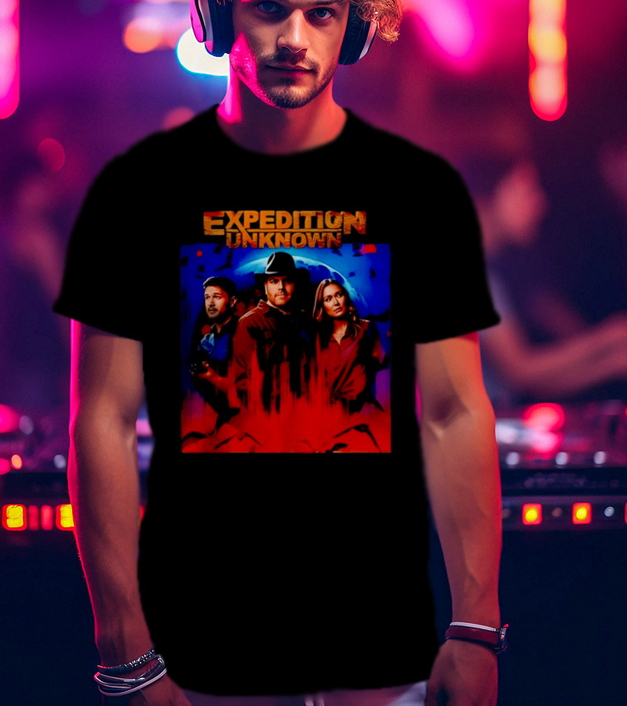Expedition Unknown Cast In Bold Red And Blue Adventure T-Shirt