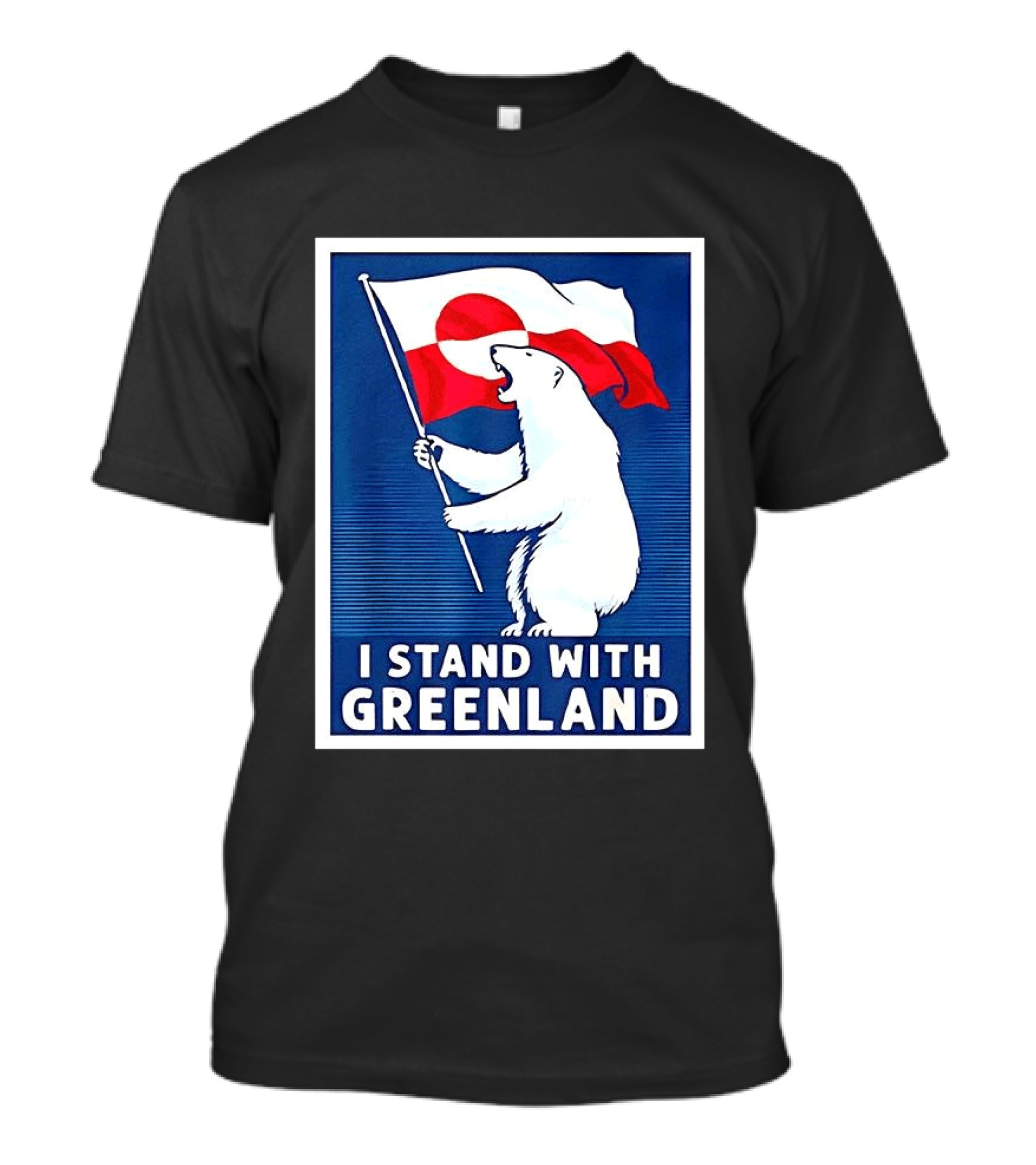 I Stand With Greenland Polar Bear Holding Flag Solidarity Banner T-Shirt