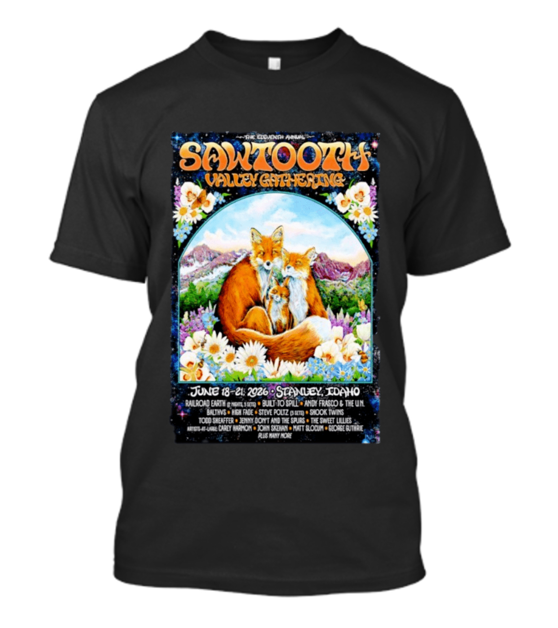 Sawtooth Valley Gathering 2026 Stanley Idaho June 18 21 Railroad Earth Andy Frasco The Lil Smokies T-Shirt