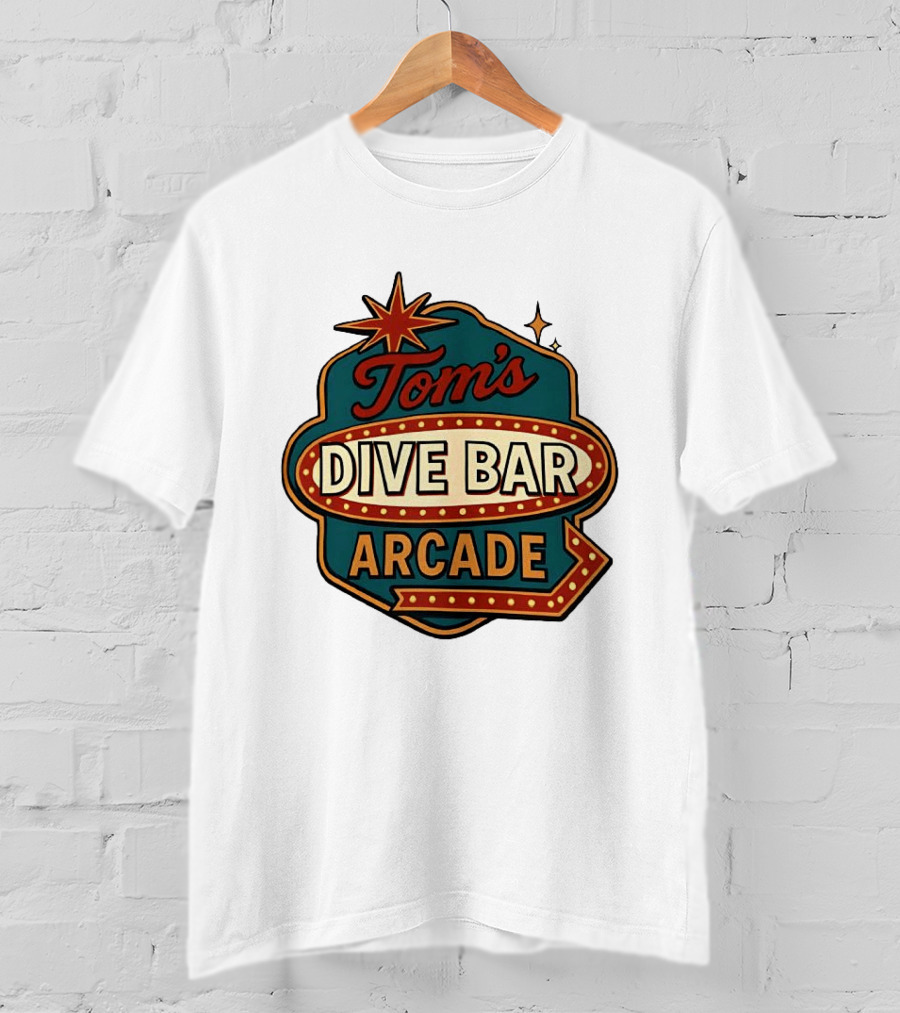 Tom's Dive Bar Arcade Retro Sign Neon T-Shirt
