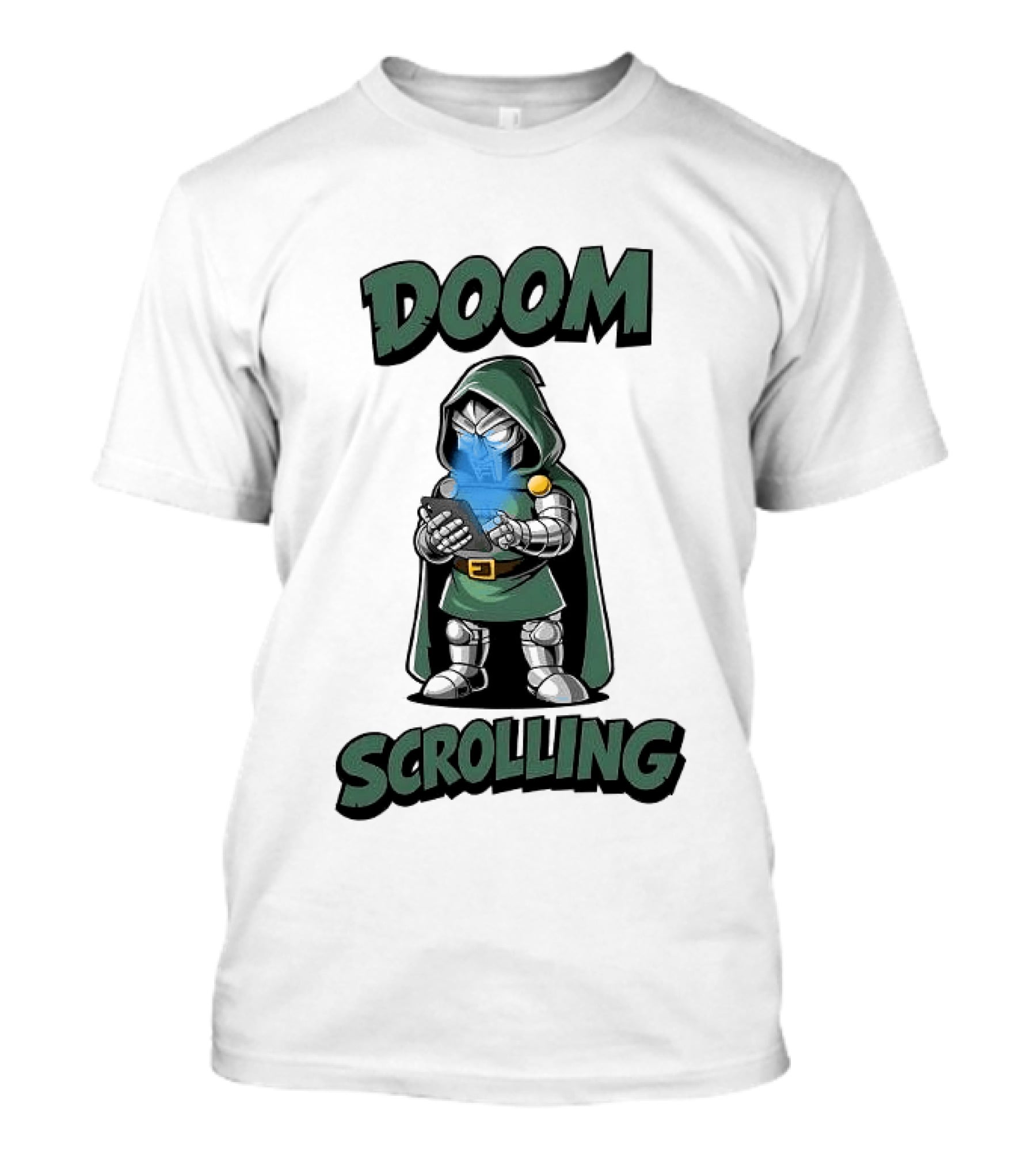 Doom Scrolling Dr Doom Comic Character With Phone T-Shirt