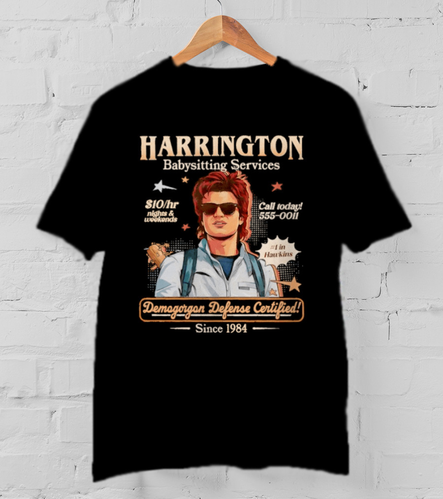 Harrington Babysitting Services Demogorgon Defense Certified Since 1984 Stranger Things Dustin Hawkins T-Shirt