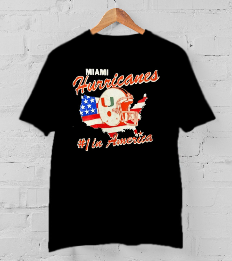 Miami Hurricanes Helmet American Flag Map #1 In America T-Shirt