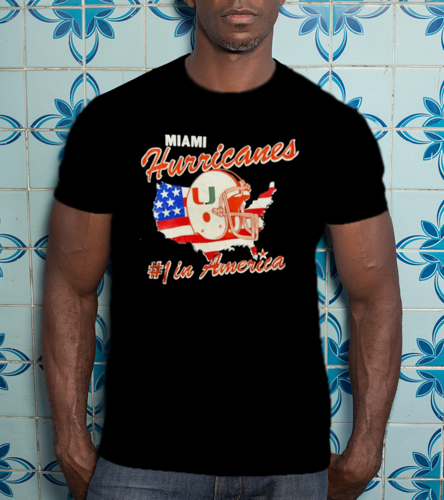 Miami Hurricanes Helmet American Flag Map #1 In America T-Shirt