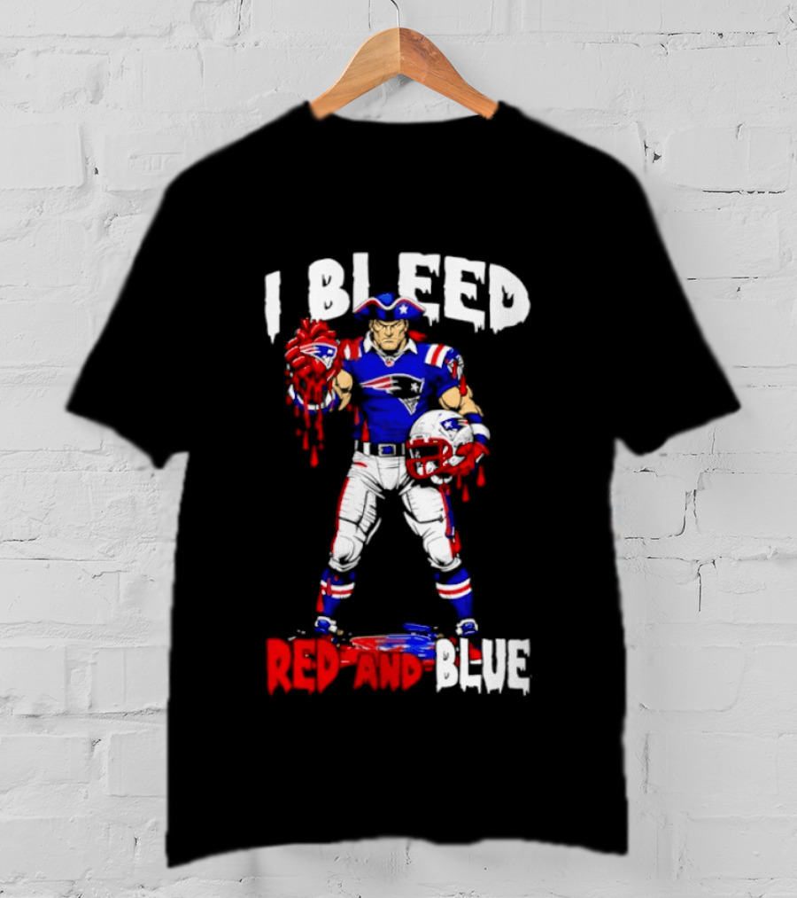 New England Patriots I Bleed Red And Blue NFL Fans Patriots Logo Football Player T-Shirt