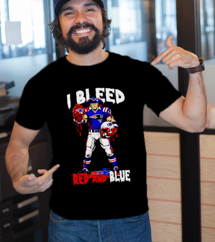 New England Patriots I Bleed Red And Blue NFL Fans Patriots Logo Football Player T-Shirt