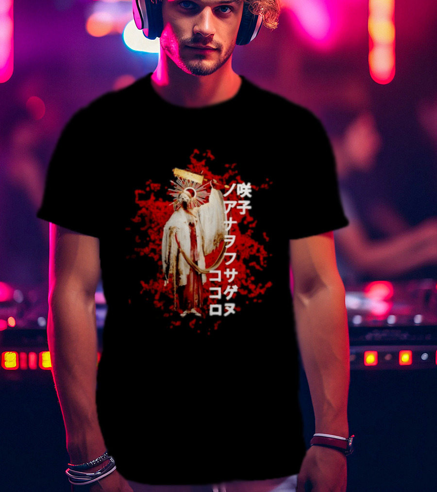 Silent Hill Sakuko Japanese Text Red Background Halo Figure T-Shirt