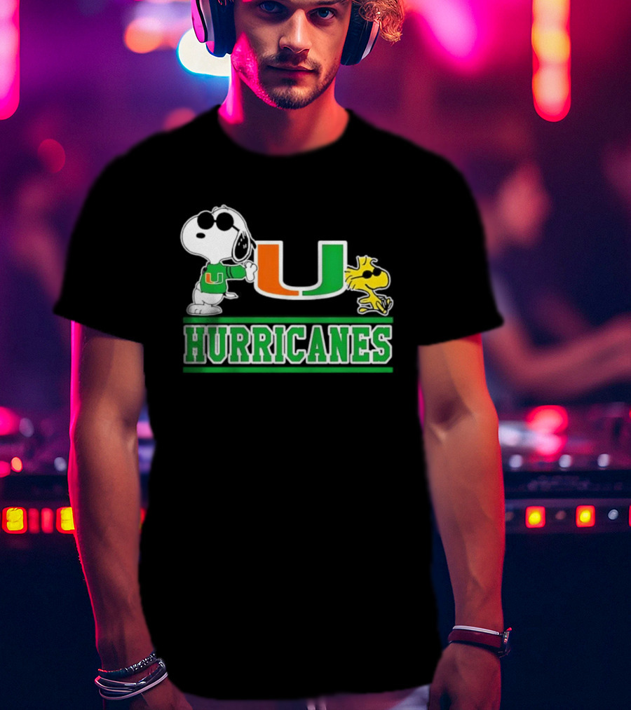 Snoopy Woodstock Miami Hurricanes U T-Shirt