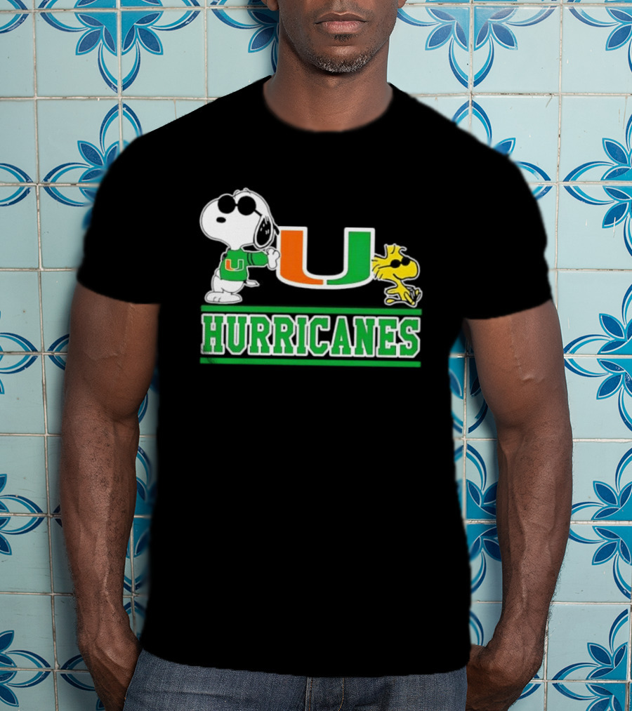 Snoopy Woodstock Miami Hurricanes U T-Shirt