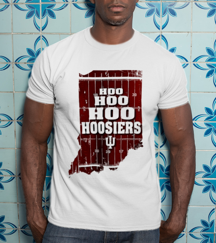 Indiana Map Hoo Hoo Hoo Hoosiers IU Block Letters T-Shirt