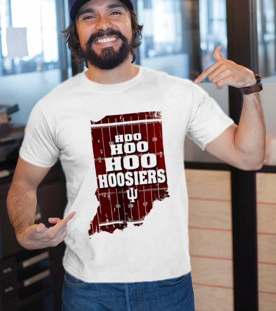 Indiana Map Hoo Hoo Hoo Hoosiers IU Block Letters T-Shirt