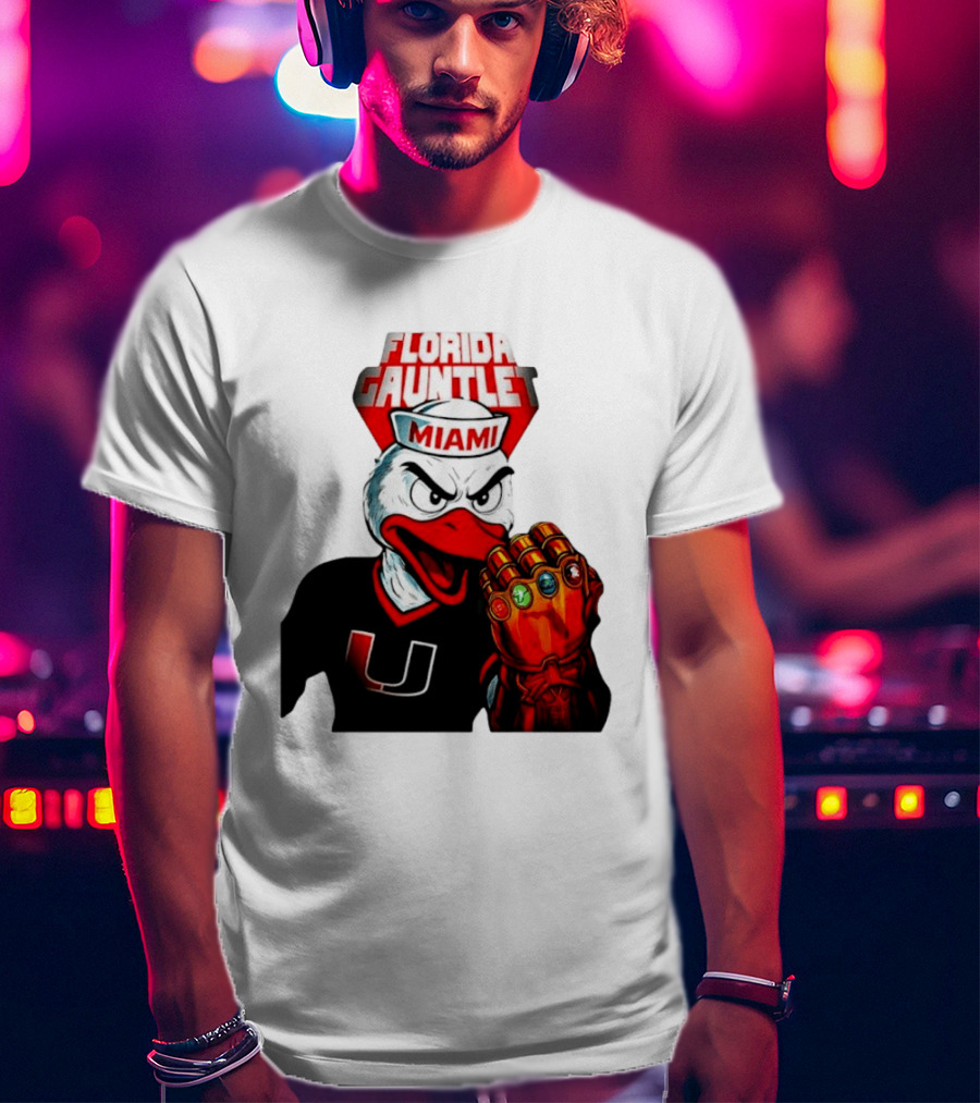 Miami Hurricanes Florida Gauntlet Mascot Iron Glove Infinity Stones T-Shirt