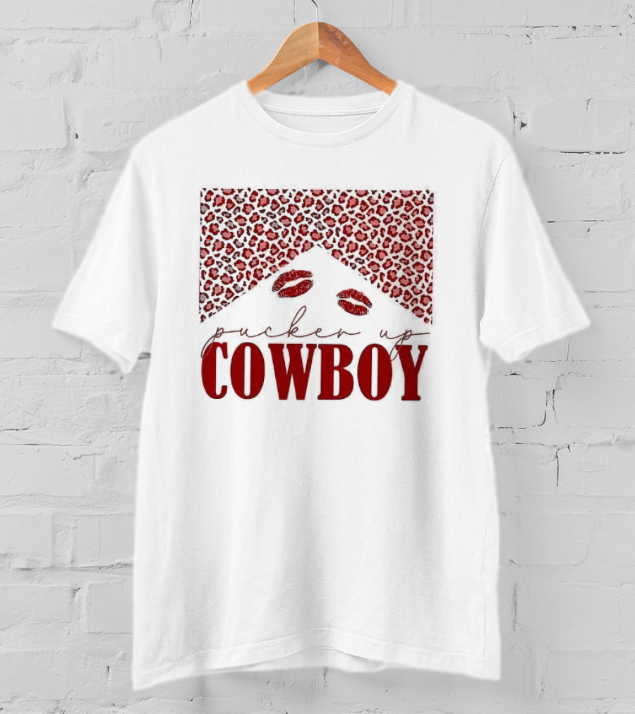 Pucker Up Cowboy Leopard Valentine's Day Lips T-Shirt