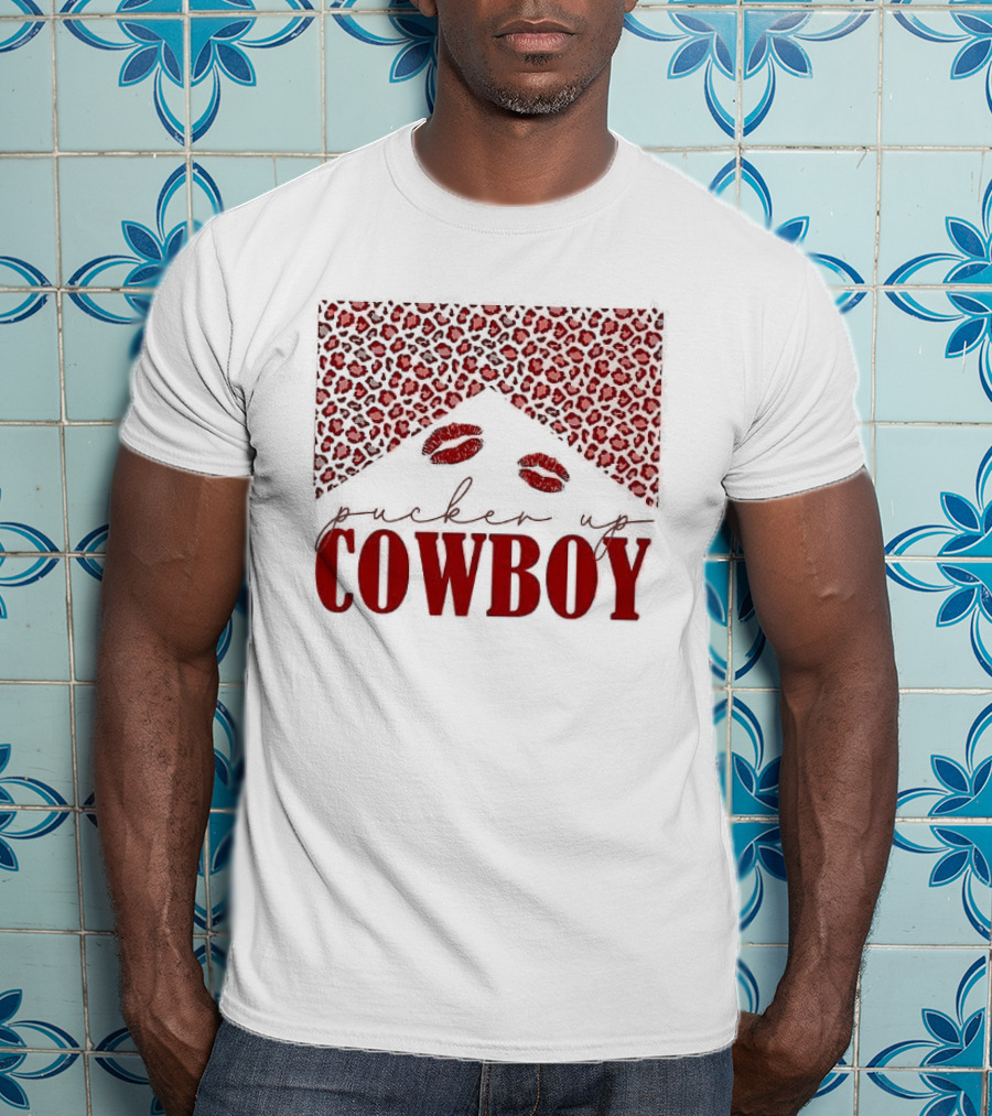 Pucker Up Cowboy Leopard Valentine's Day Lips T-Shirt