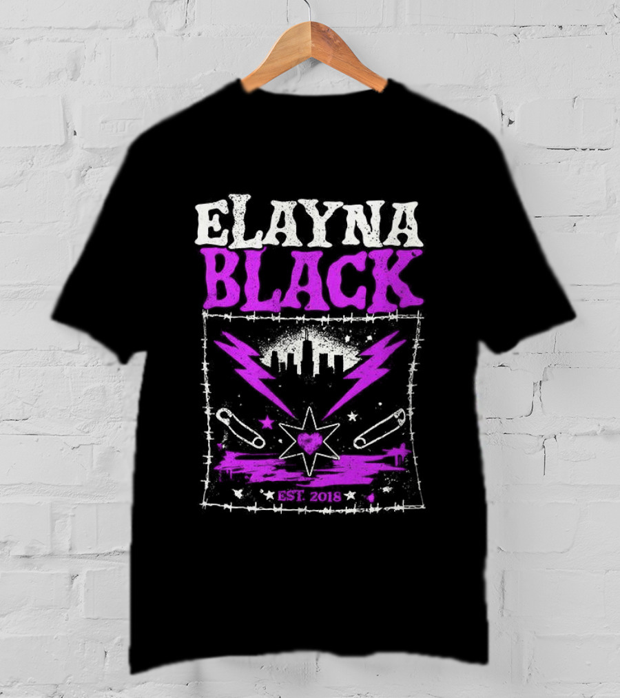 Elayna Black WWE 2018 City Skyline Barbed Wire Pin Frame T-Shirt