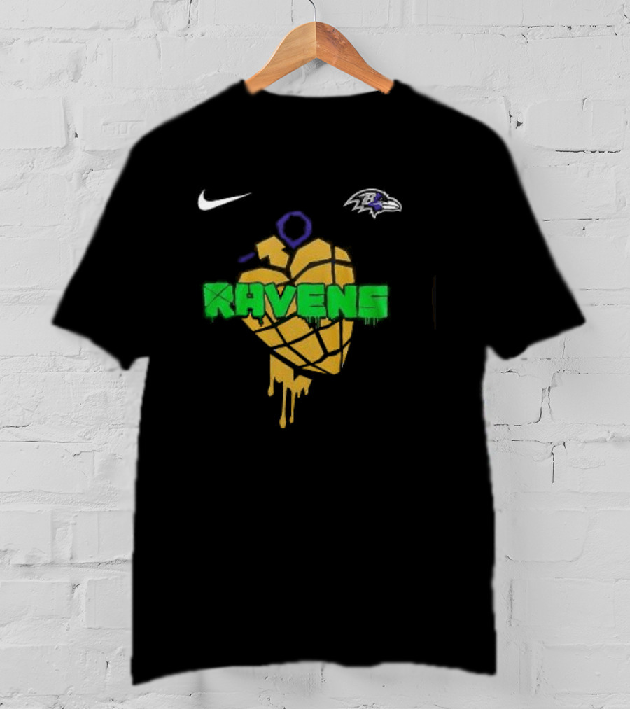 Baltimore Ravens Green Day Football Skull Nike Ravens Heart T-Shirt