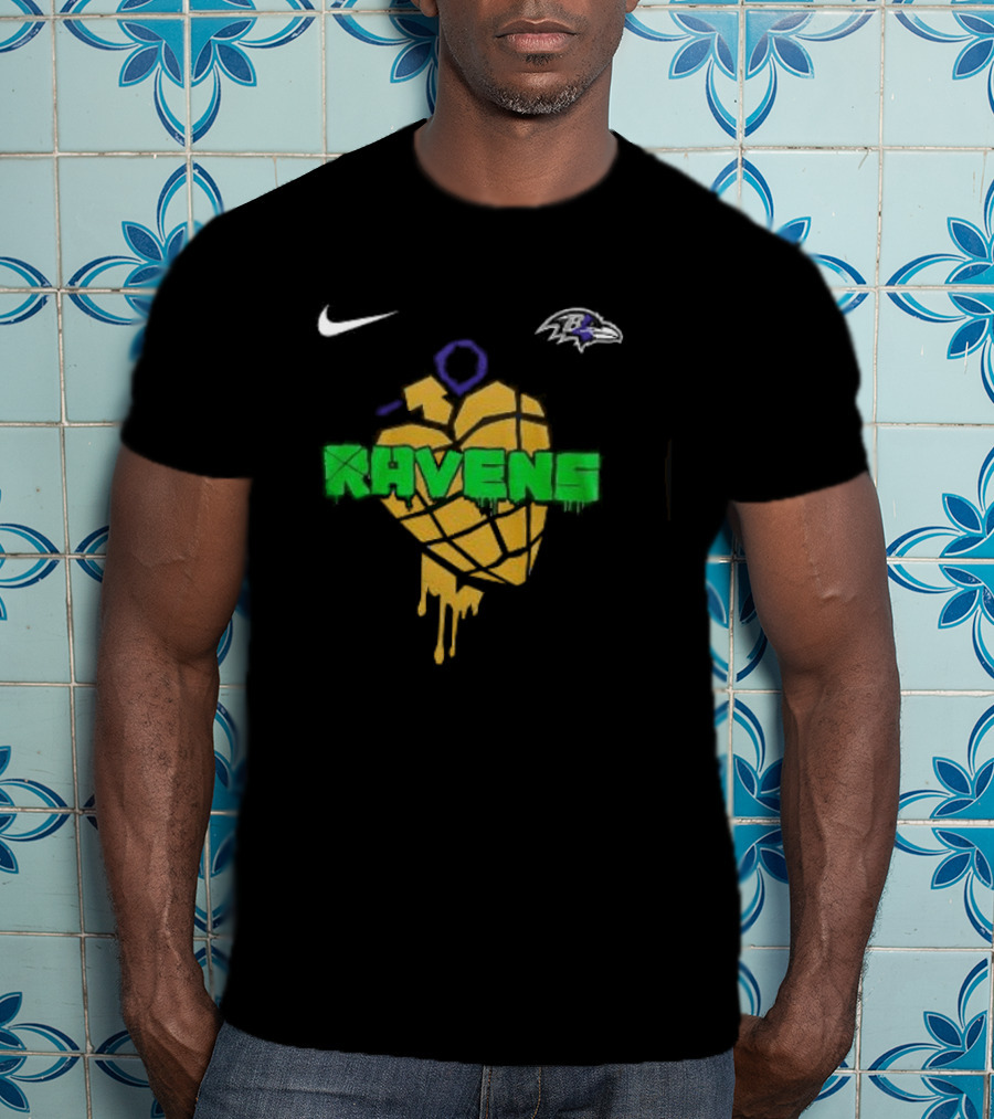Baltimore Ravens Green Day Football Skull Nike Ravens Heart T-Shirt
