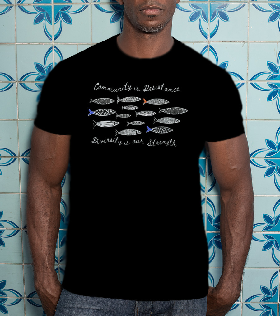 Community Is Resistance Diversity Is Our Strength Anti ICE Fish Sketch T-Shirt
