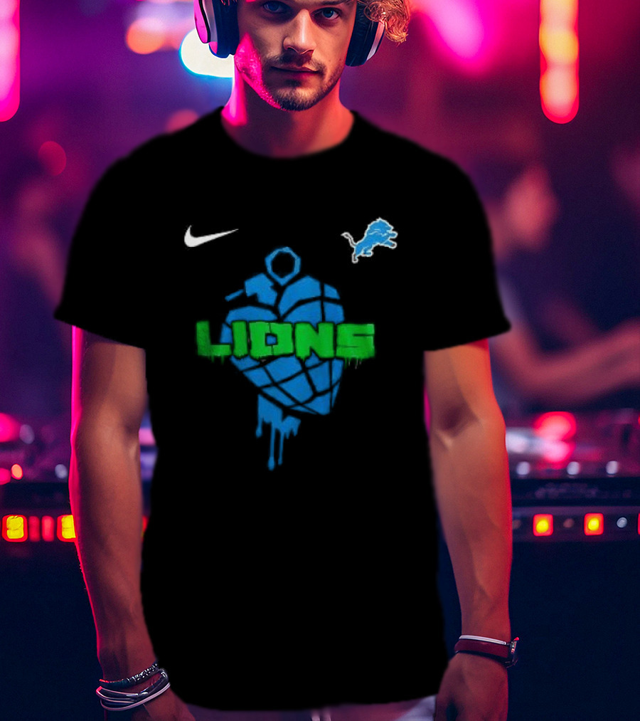 Nike Detroit Lions Football Skull Green Day T-Shirt