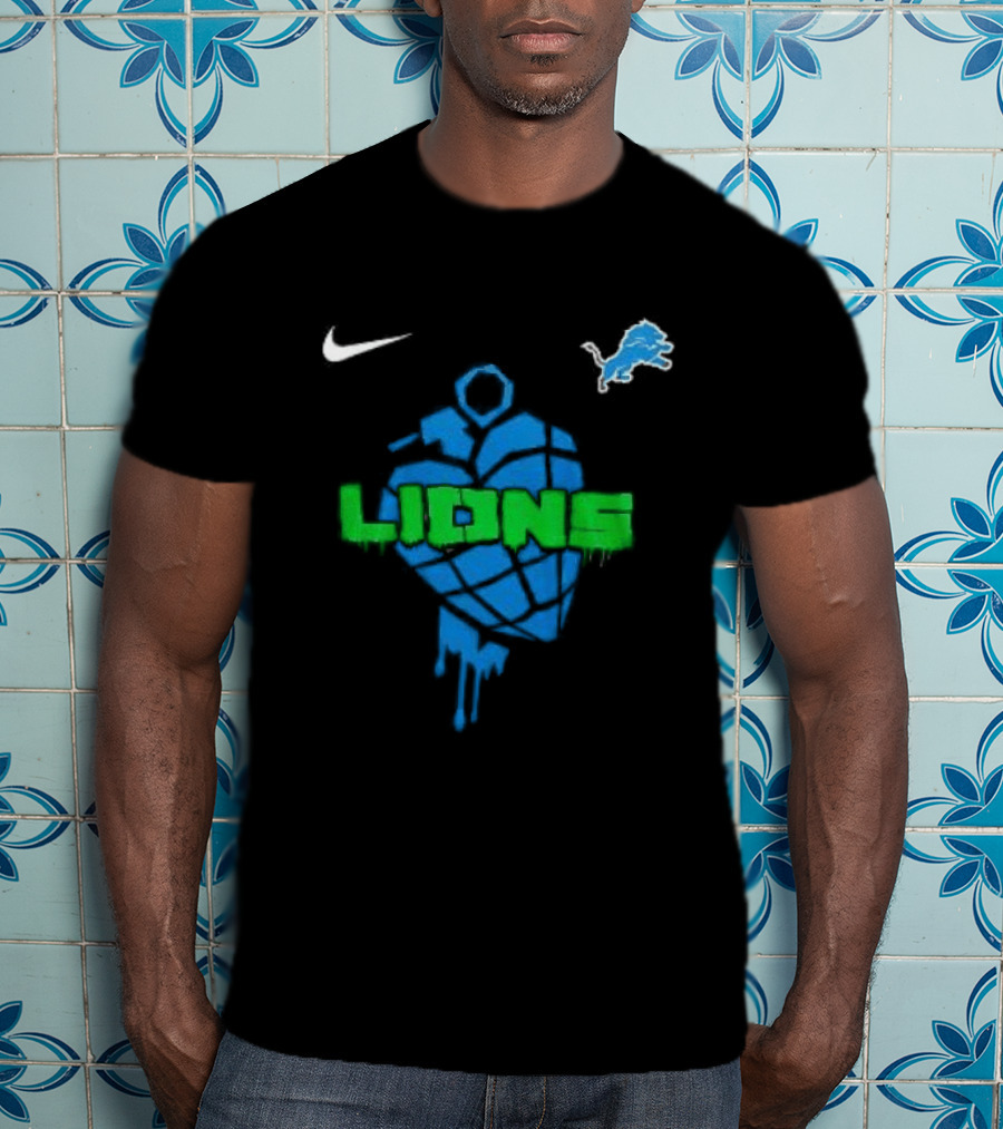 Nike Detroit Lions Football Skull Green Day T-Shirt