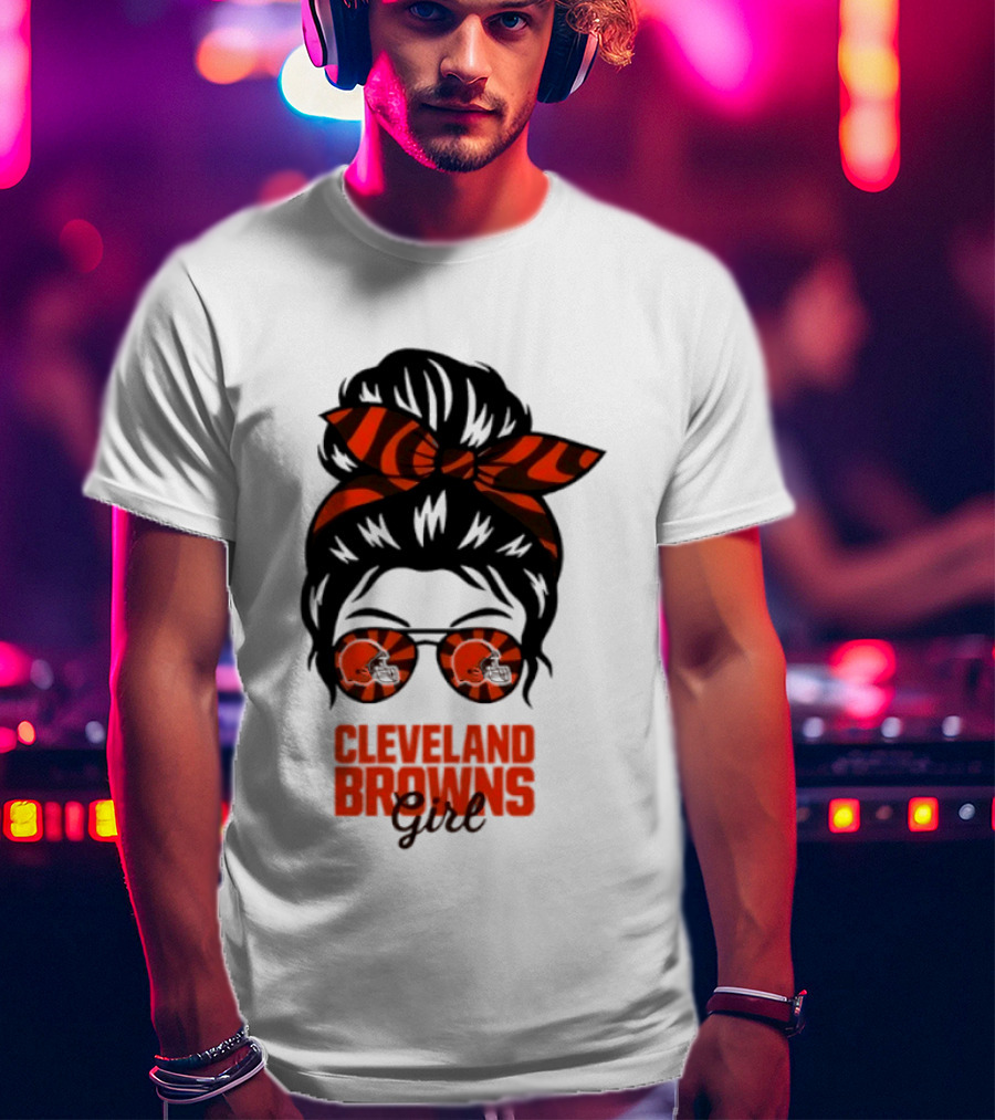 Cleveland Browns Fan Messy Bun Sunglasses T-Shirt