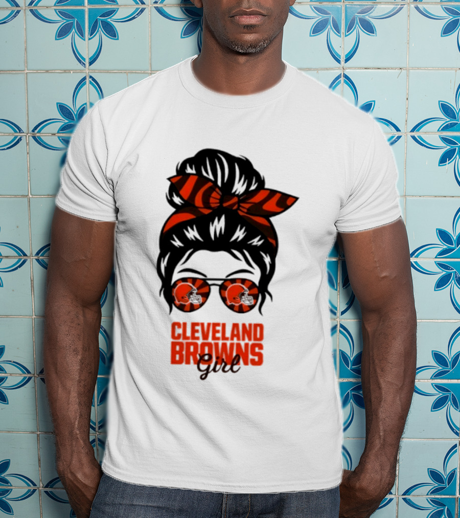 Cleveland Browns Fan Messy Bun Sunglasses T-Shirt