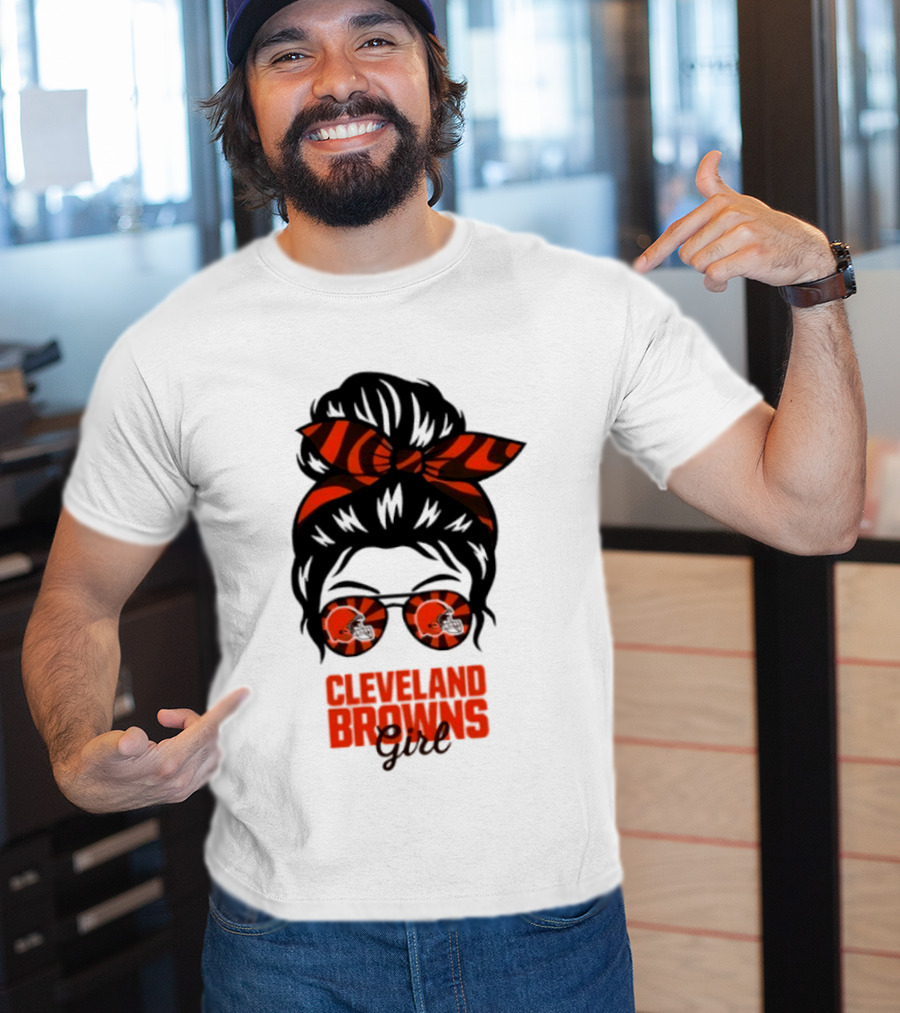 Cleveland Browns Fan Messy Bun Sunglasses T-Shirt